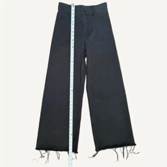 Zara High Rise Wide Leg Raw Hem Charcoal Denim Jeans Black Size 6 - Picture 8 of 11